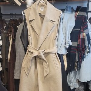 Zara Tan Sleeveless Wrap Coat